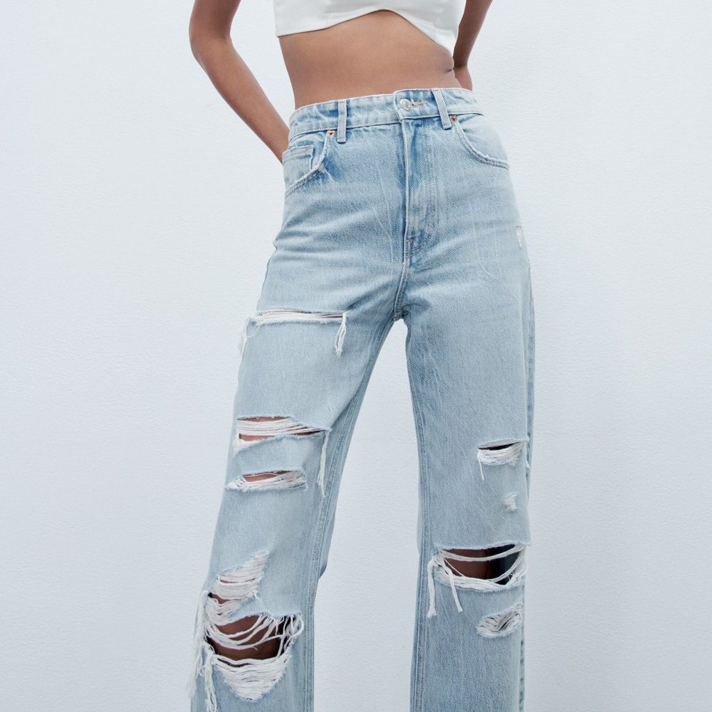 Zara Ripped Wide Leg Jeans - Picture 3 of 11